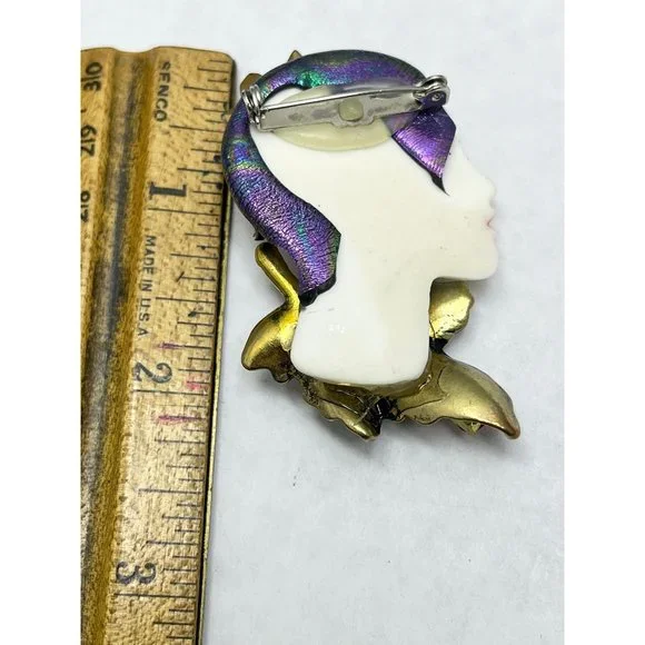 Vintage Art Deco Rhinestone Lady Woman Brooch Pin